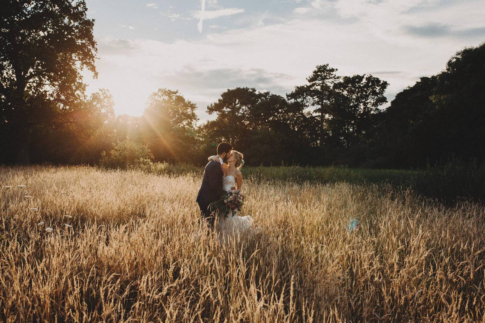 bride and groom portraits at elmore court golden hour
